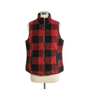 G.H. Bass & Co Red Black Buffalo Plaid Fleece Vest Large